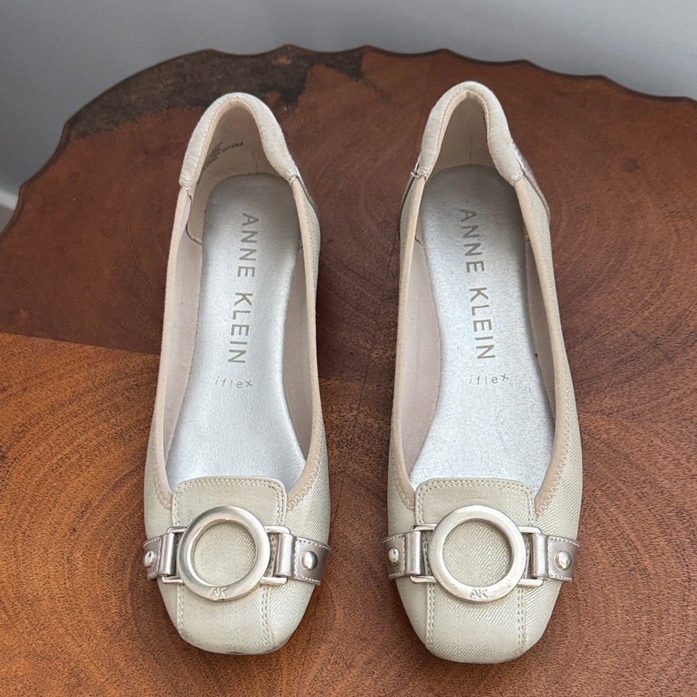 Anne Klein Beige Flats with Metallic Accents